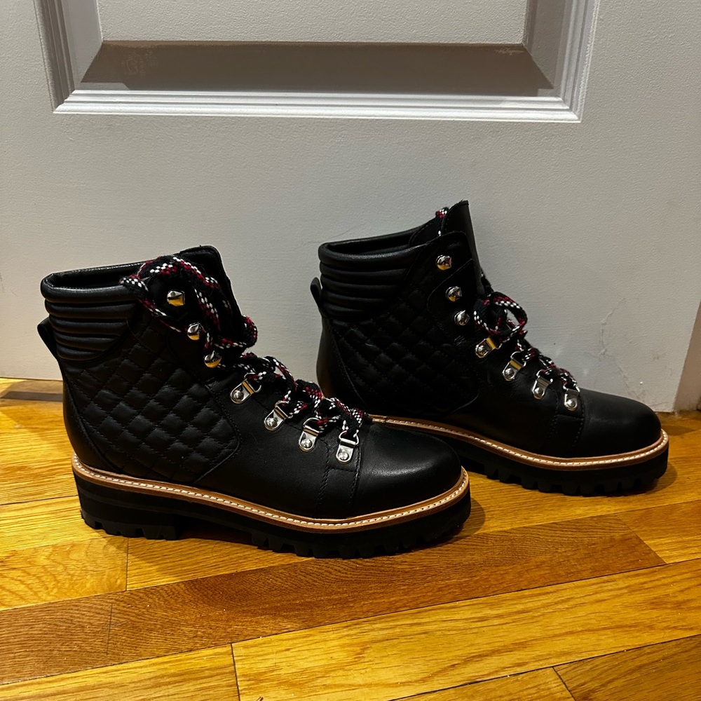 Marc Fisher Leather Ankle Boot Lace Up Quilted Detail